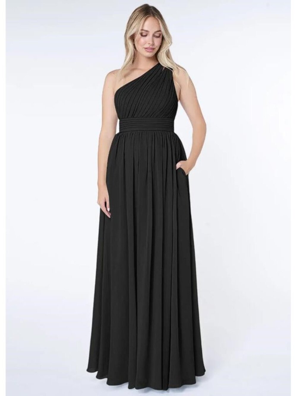 AZAZIE Women's Molly Black A-Line One Shoulder Chiffon Dress Size A10